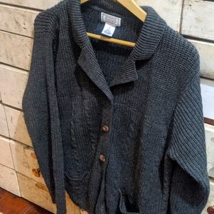 Dark Grey button up cable knit sweater